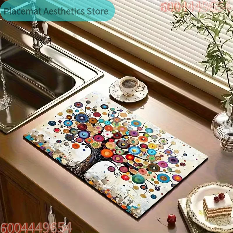1PC Drain Pad Ceramic Tile Style Tableware Drain Pad Dust Cover Pad Fancy Pad Suction Pad Plate Drying Pad Coffee Machine Pad