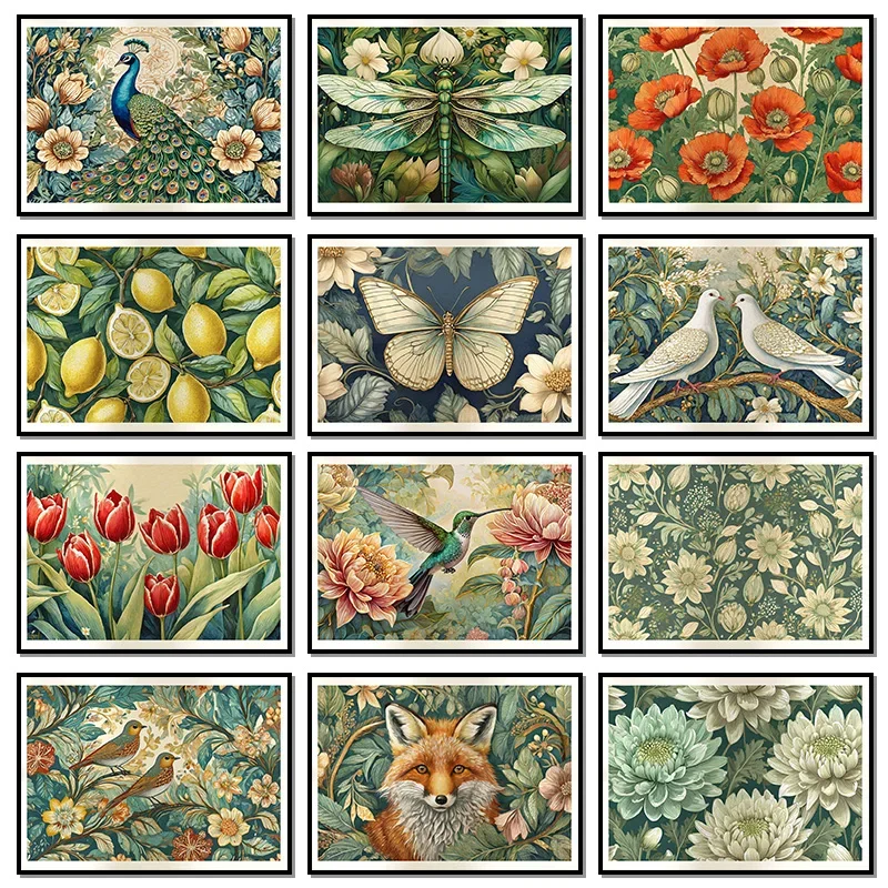 Moon Stars William Morris Style Bee Bird Butterfly Peacock Tulip Poster Print Wall Art Pictures Canvas Painting Room Home Dec
