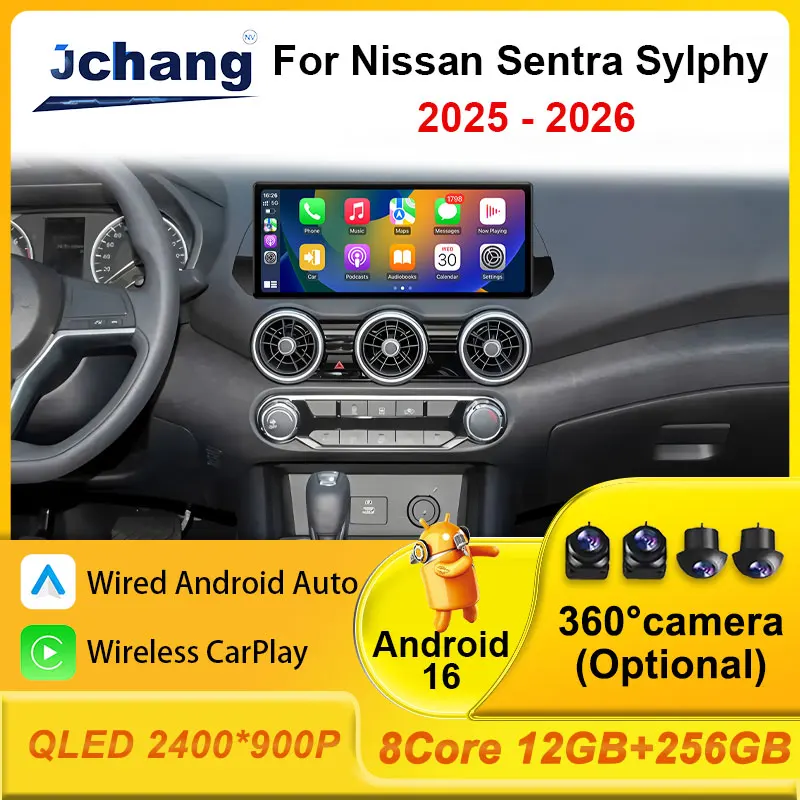 Car Radio Audio Video for Nissan Sentra Sylphy 2025 - 2026 Multimedia Player WiF 4G GPS Navi Stereo Auto Tools Split Screen QLED