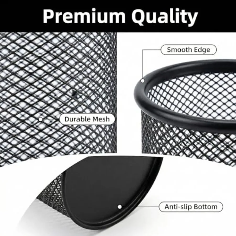 Pen Holder Mesh Pencil Holder Metal Pen Holder Cup Pencil Cup Holder for Desk Office Pen Organizer Black, 4 Pack view 4