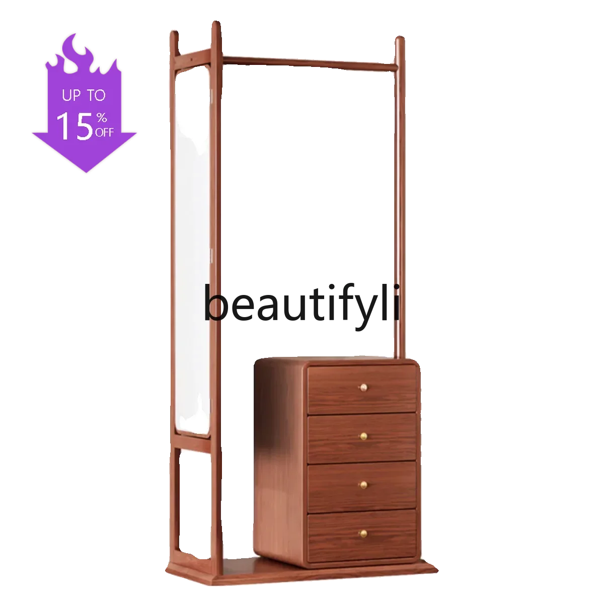 Q181  Solid wood coat rack three-pole hanger floor-to-ceiling bedroom vertical home living room clothes hanger drawer