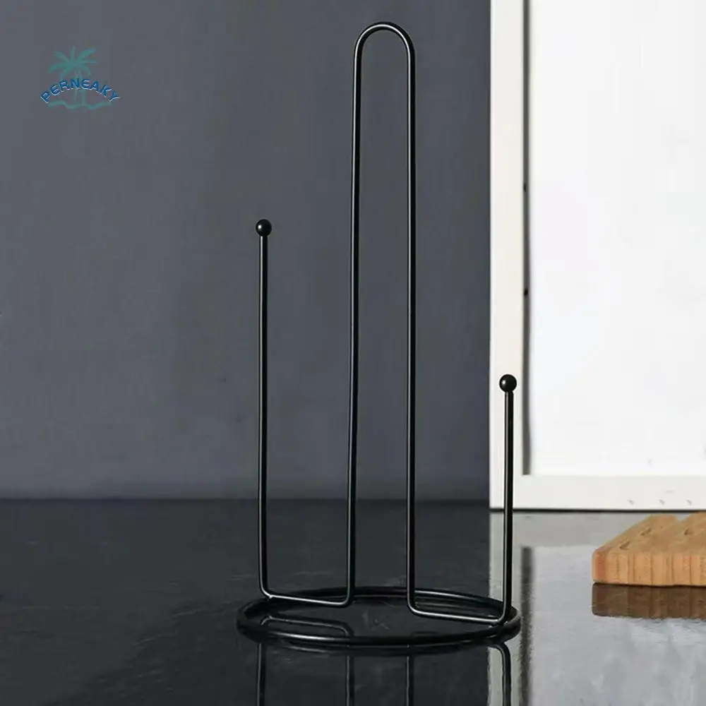 

2 Pcs Iron Paper Towel Rack One-handed Tear Free Standing Vertical Napkin Holder Simple Black/White Tissue Stand Dining Table