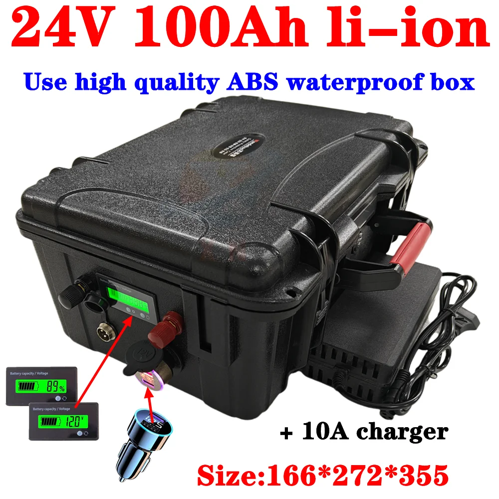 Batteria agli ioni di litio XN 24V 100AH 24V li-polimero impermeabile per caricabatterie da 10A per bici da 1500W 2400W RV EV