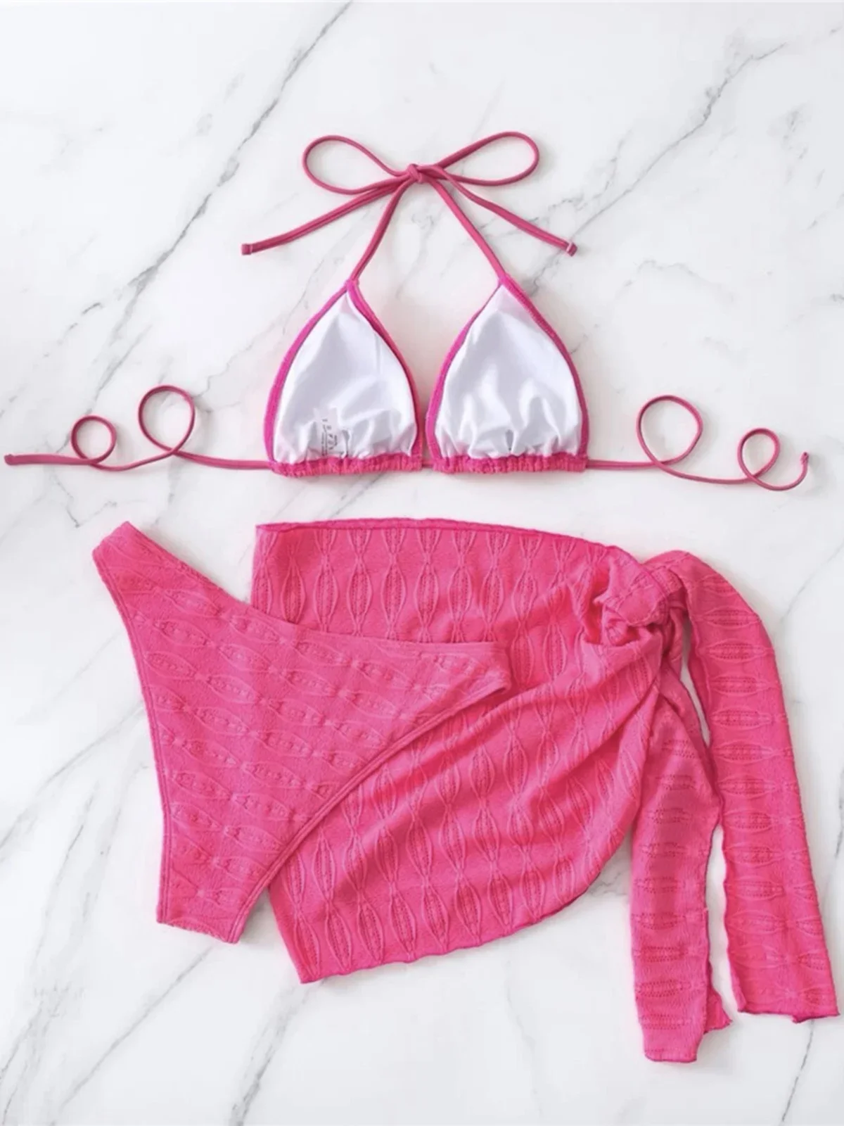 Z Sarong Halter średniej talii bikini damskie stroje kąpielowe damski strój kąpielowy trzyczęściowy zestaw bikini kąpiący strój kąpielowy Swim Lady K4092