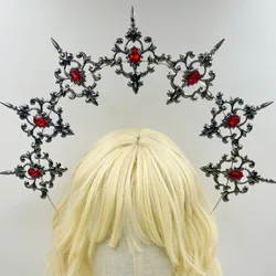 Cosplay Halloween Halo Crown Headband Dark Gothic Headdress Sun Halo Headpiece Performance Props Party Pendant Hair Accessories