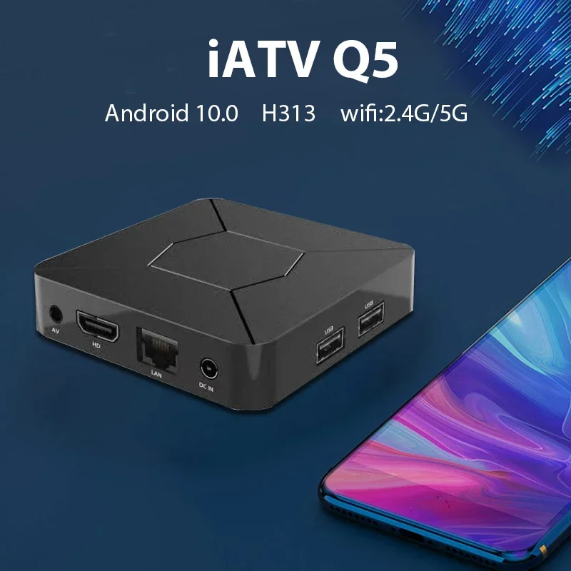 iATV Q5 Android TV Box Android 10.0 Allwinner H316 4K HDR Portable TVbox 2.4G/5G WIFI BT5.0 2G 8G 100M Smart Home Audio Video