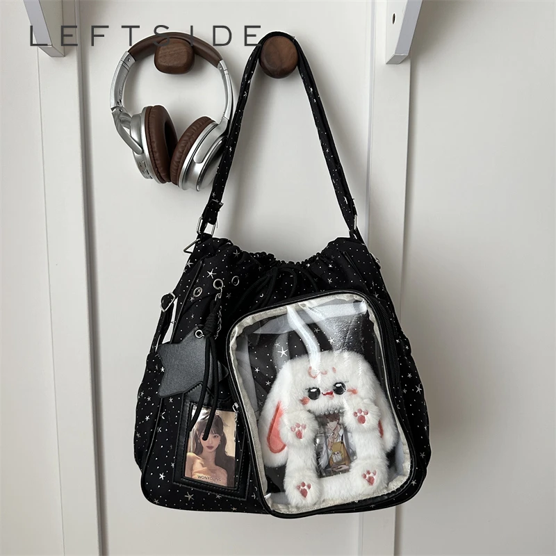 

Women's Clear Window Drawstring Bucket Bag Cute Niche Aesthetic Daily Dating Shoulder Bag 2026 Y2K Fashion New Trend Handbags