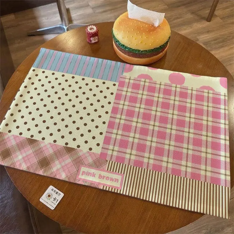 VIKAMA Dusty Pink Polka Dot Gingham Stripe Collage Table Mat Placemat Kitchen Decor Dining Room Modern Durable Cozy Aesthetic