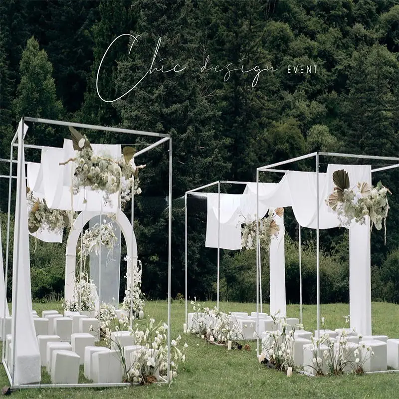 2PCS Large Square Outdoor Lawn Pavilion Wedding Fabric Prop Display Stand Flower Arch Event Party Backdrops Candle Holder Plinth