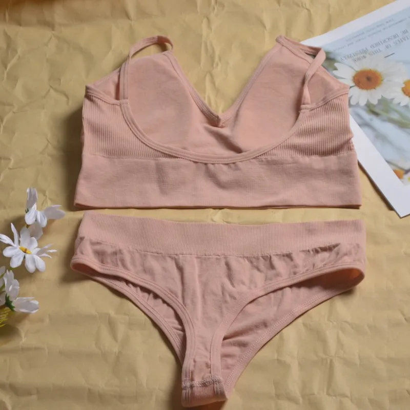 Kadın dikişsiz iç çamaşırı seti sutyen ve Thongs LingerieLow bel külot Pushup Bralette seksi kadın giysileri aşağıda