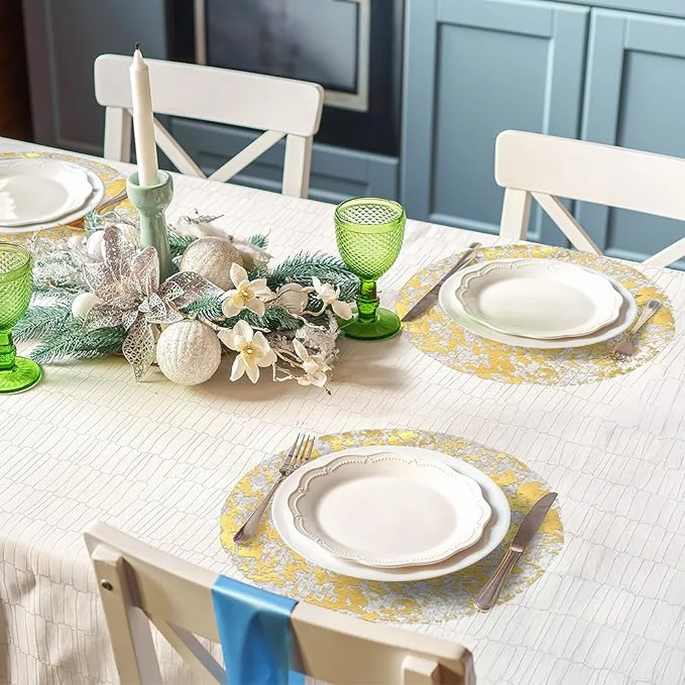 Round Placemat Gold Foil Placemat Disposable Table Mat Golden Dinner Mat Party Table Wedding