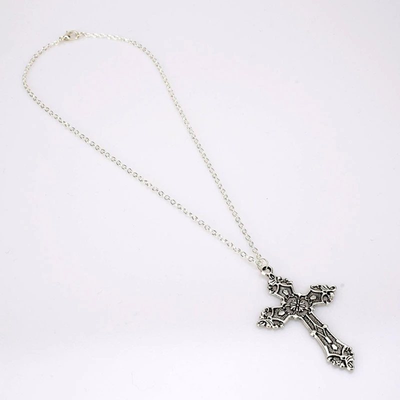 for Cross Pendant Necklace Neckchain Baroque Embossed Clavicle Chain Punk Jewelr