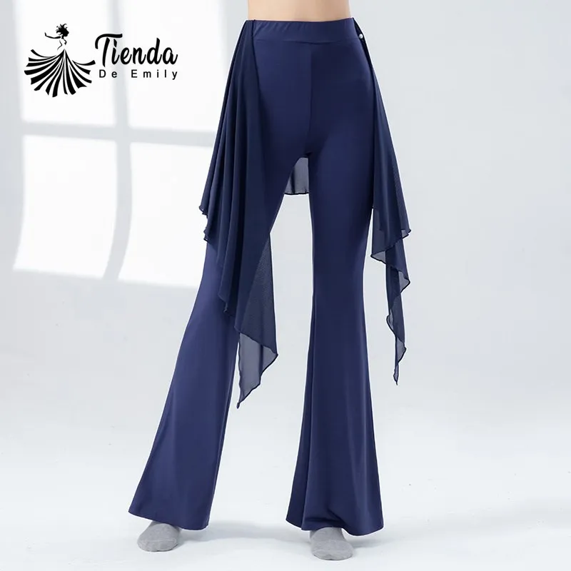Pantaloni da danza moderna da donna Pantaloni fluidi in garza a due strati Balletto Classico Body Rima Abiti da yoga Abbigliamento da ballo elasticizzato sottile Una linea
