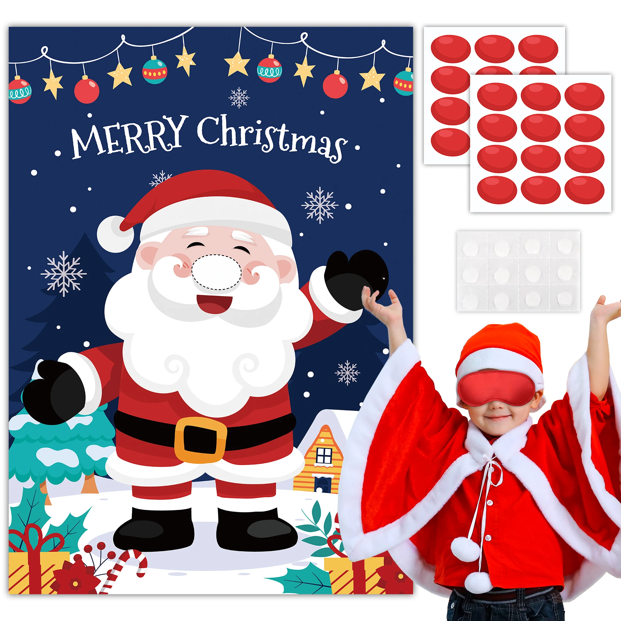 Christmas Pin Set, 5 Pcs Christmas Party Games Supplies-Games Poster for Children,Christmas Decoration Eye Mask&Stickers etc