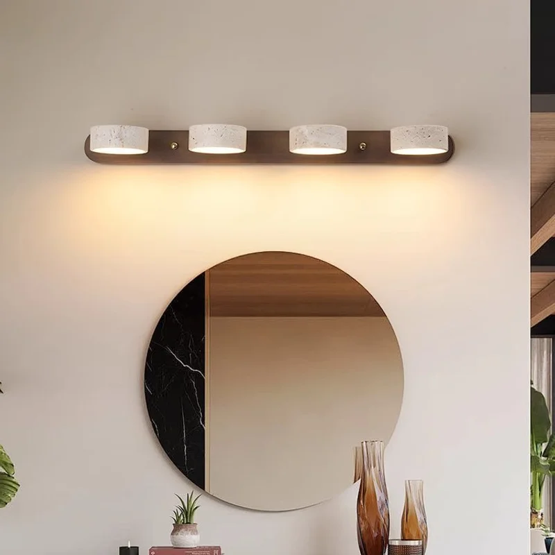 Japanese Mid-Century Travertine LED Vanity Mirror Light - Creative for Bathroom Washbasin & Dressing Table