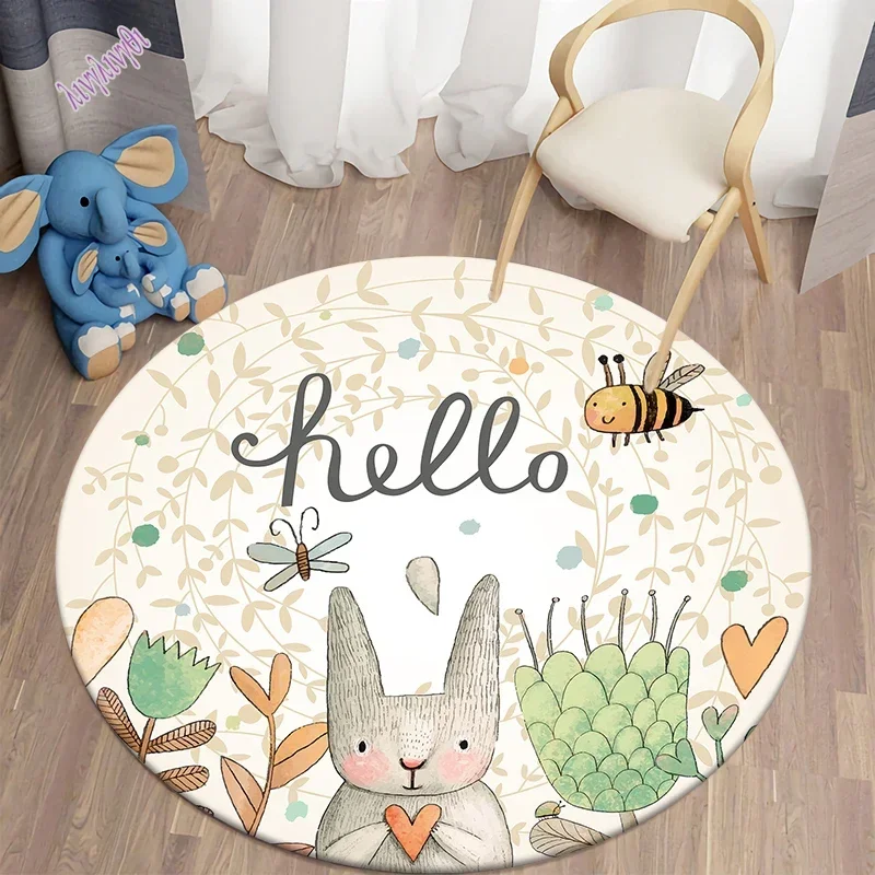 Cartoon cute rabbit print pattern circular carpet home living room bed children's  floor decoration flange water absorption mats