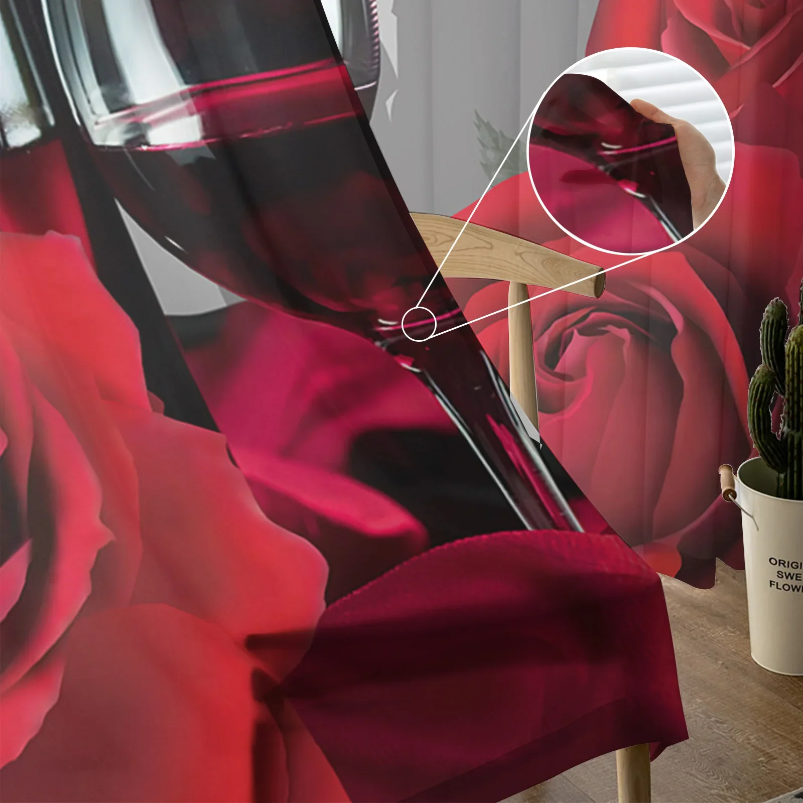 Valentine'S Day Rose Flower Red Wine Sheer Curtains for Living Room Decoration Window Curtain Kitchen Tulle Voile Organza Drapes