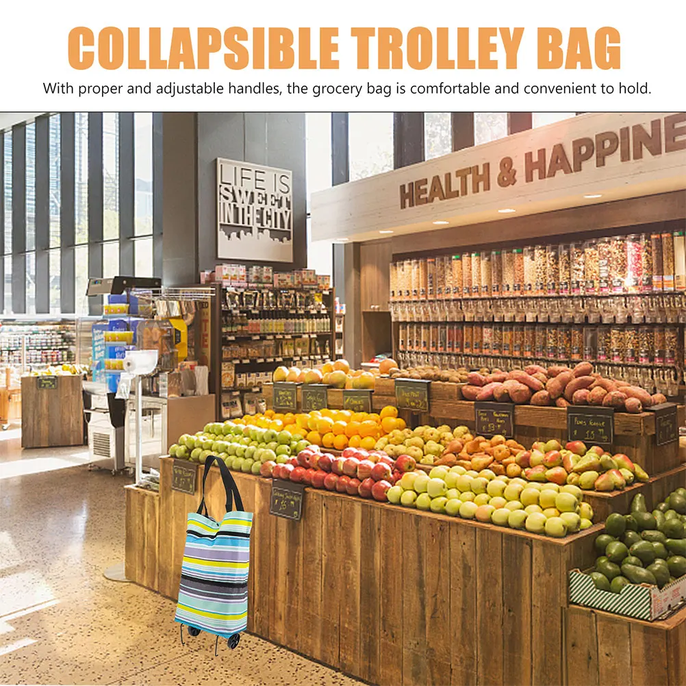 

2pcs Shopping Wheel Bag Foldable Lightweight Tote Bags Portable Grocery Cart with Wheels Rolling Storage Solution