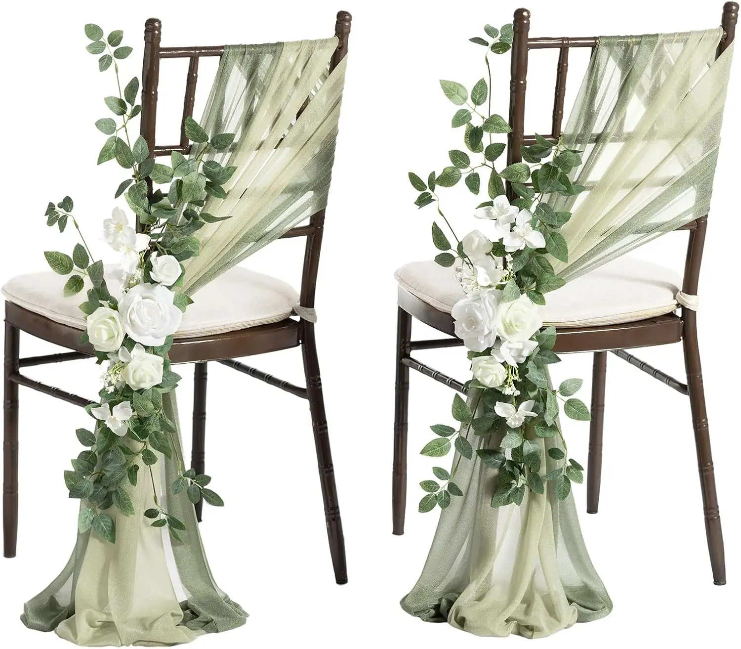 Ling's Moment 8 Wedding Chair Decorations Aisle Pew Church Artificial Flowers Greenery Swags White Sage Green Bench Ceremony Rec