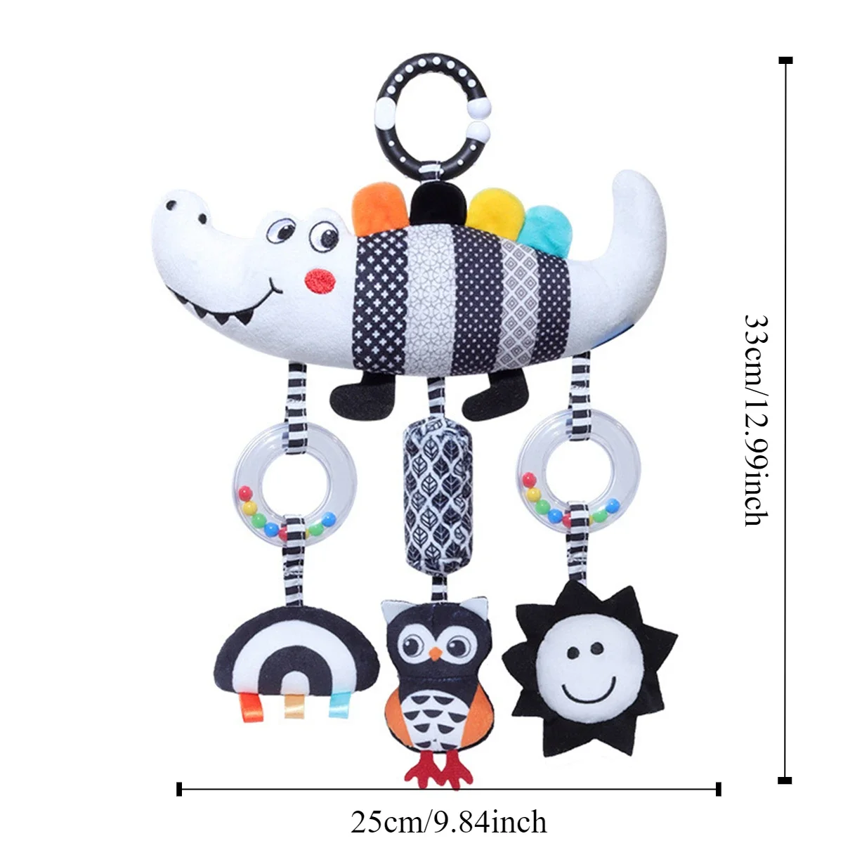 Sonajero para bebé, asiento de coche de juguete colgante, sonajero blanco y negro, cochecito de actividad colgante, juguete para recién nacidos, regalos para niños y niñas, cocodrilo C