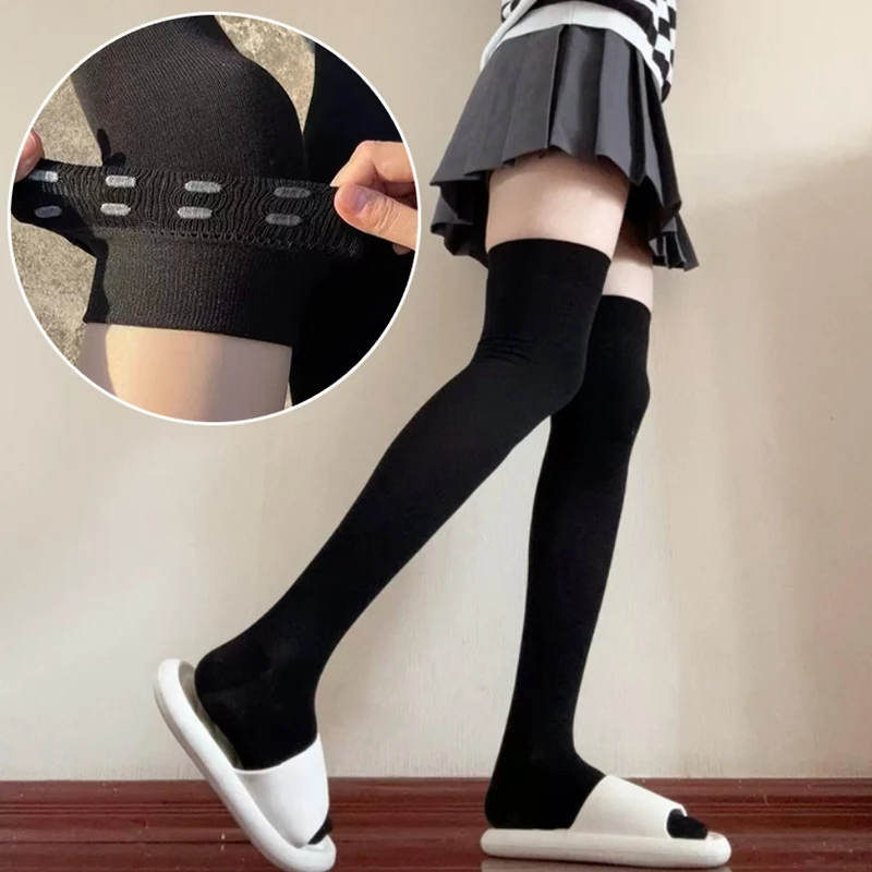Women High Socks Black 80cm Extended Over Knee Silicone Anti Slip High Tube Socks Elasticity Loose Oversized Women's Stockings
