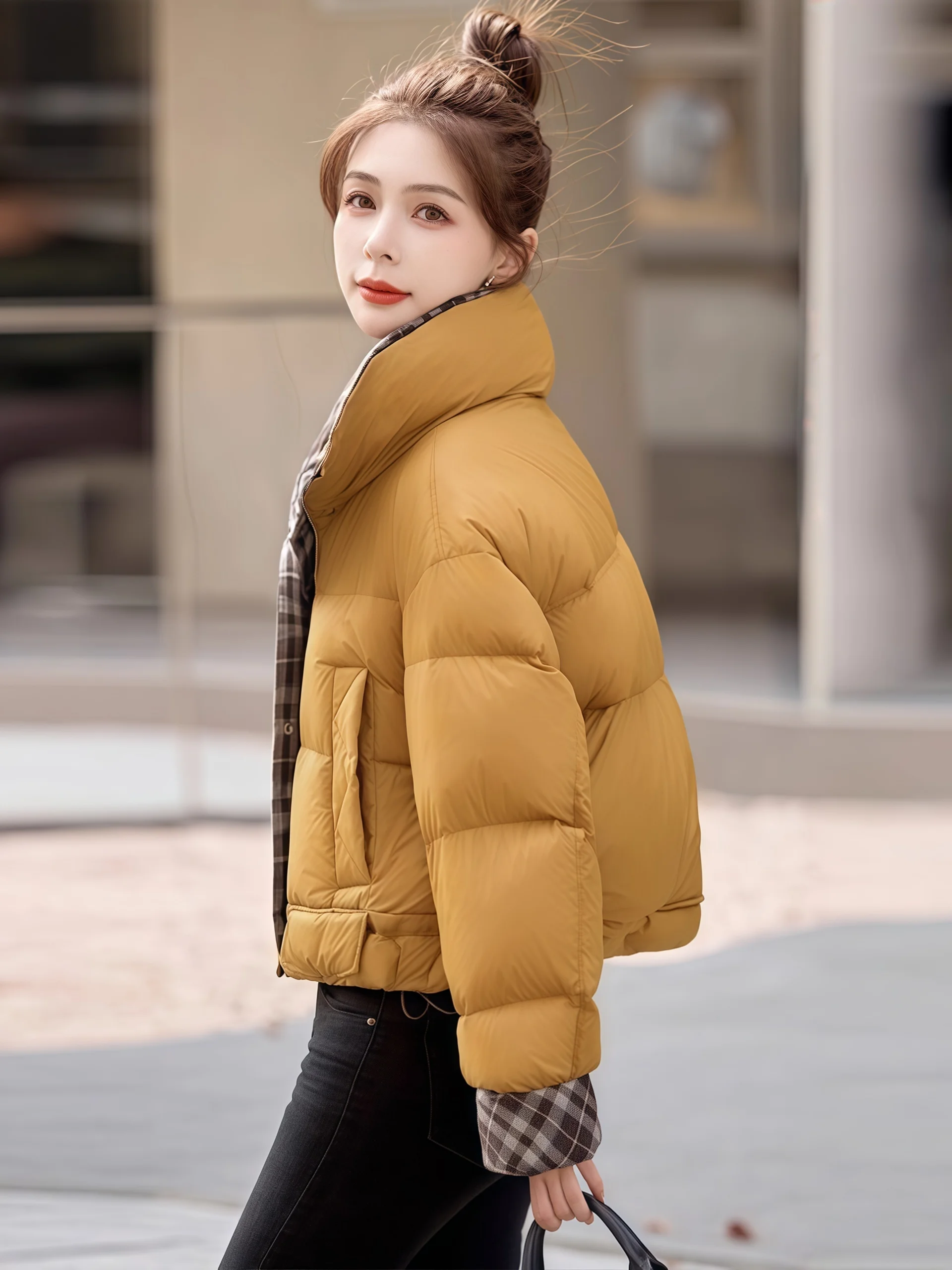 

Корейская утепленная хлопковая куртка-пуховик для женщин с воротником-стойкой, зимняя верхняя одежда, модное пальто для невысоких.