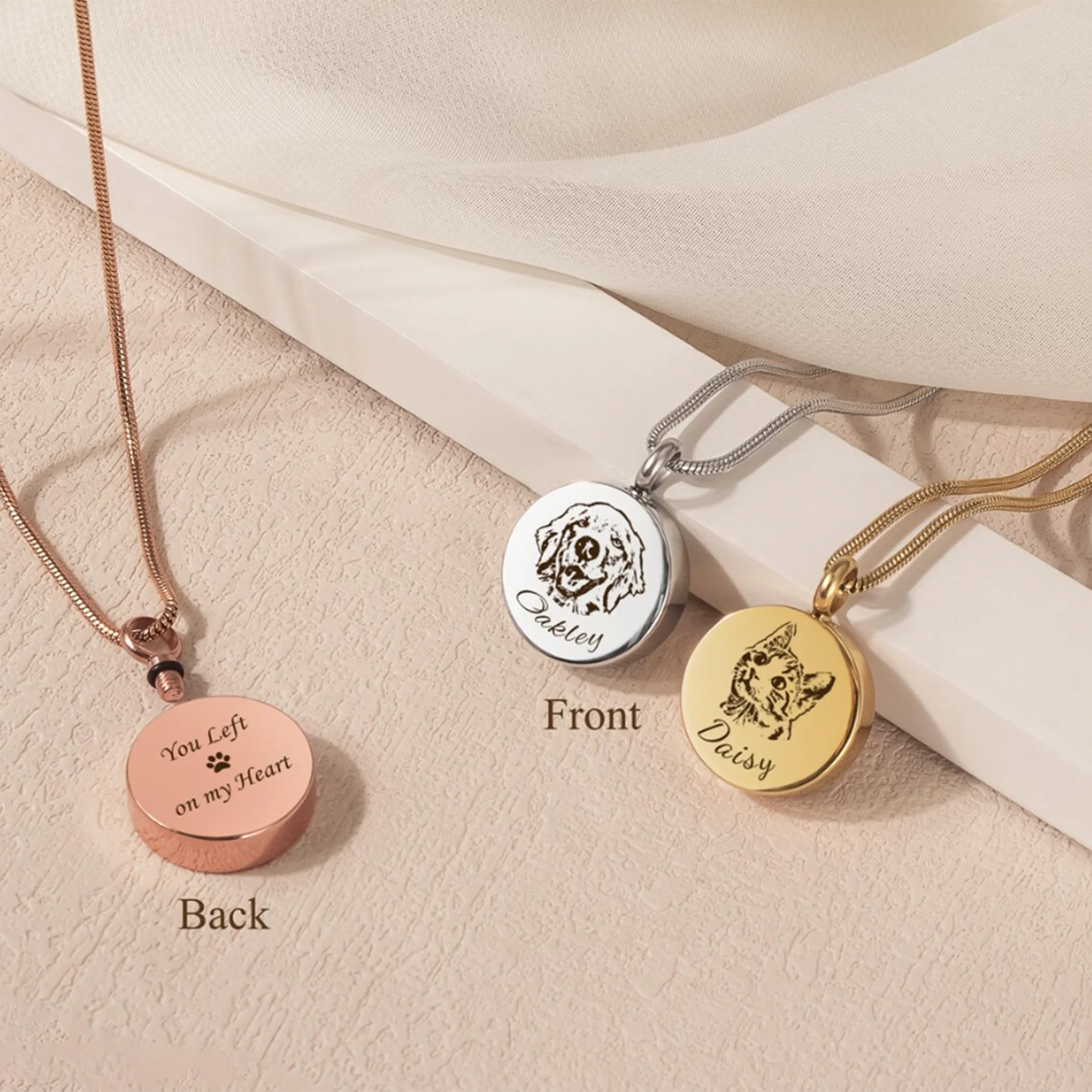 Pet Memorial Cremate Urn Necklace Custom Stainless Steel Cremation Jewelry Gift Urn Necklace for Pet Ashes with Snake Chain