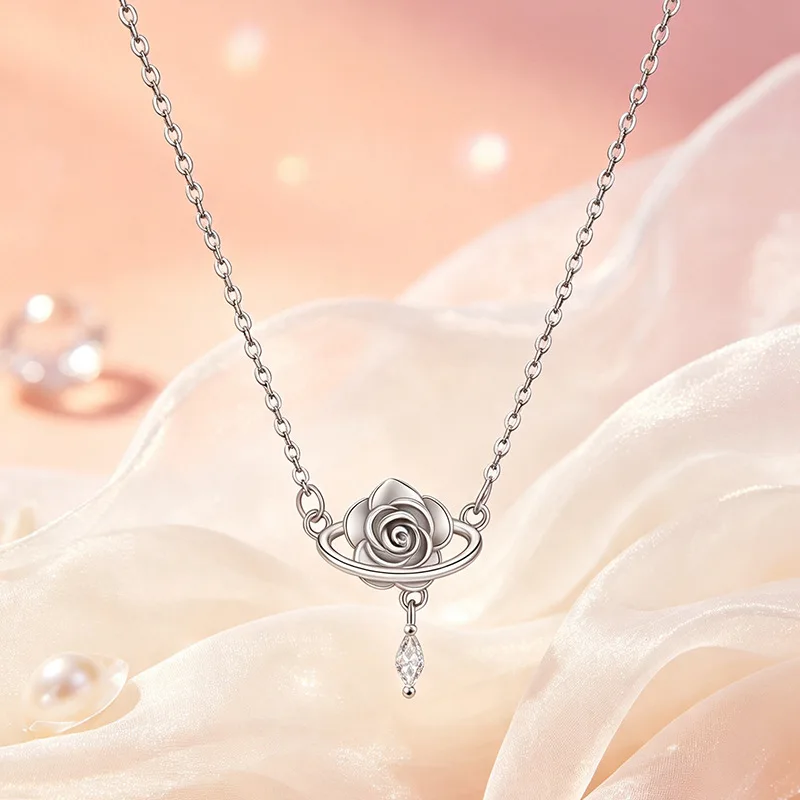 Bracelet Hand String Minsheng Rose Necklace Female Niche Design Light Luxury Zircon Clavicle Chain Valentine's Day Water Drop