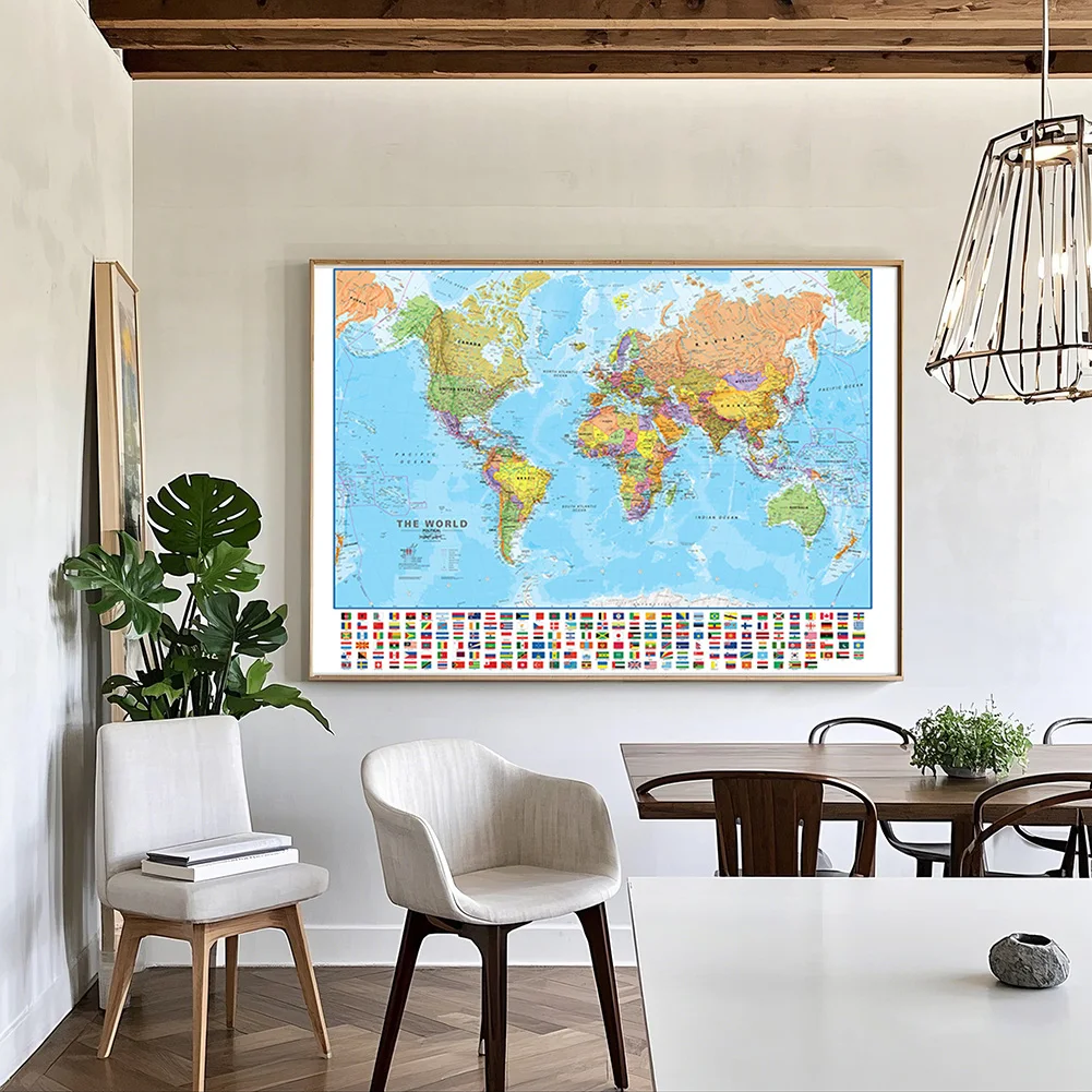 1PC 120x80 ซม.โปสเตอร์แผนที่โลกภาษาอังกฤษสเปรย์จิตรกรรมแขวนผนังภาพตกแต่งแผนที่ท่องเที่ยวตกแต่งบ้าน