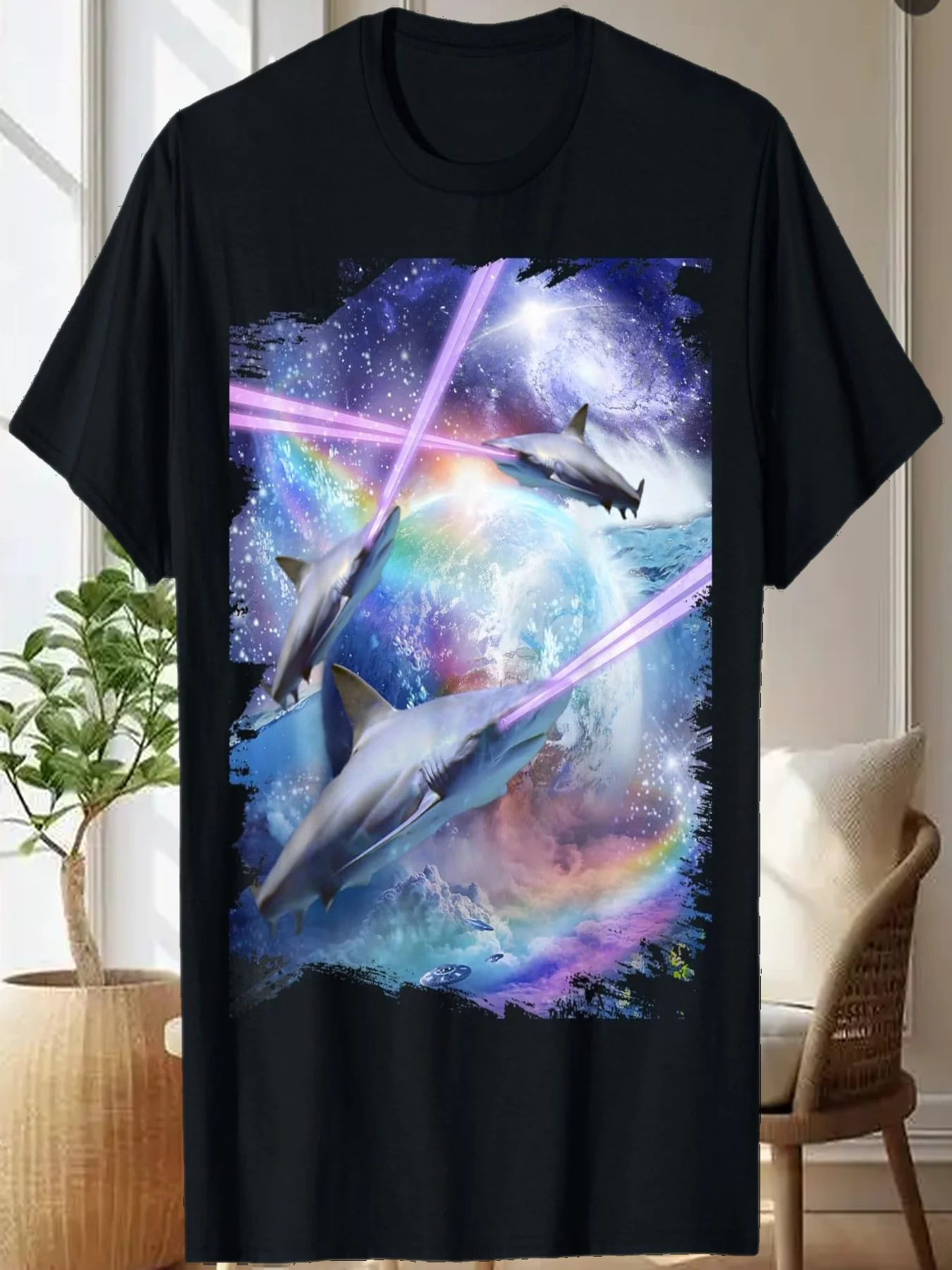 

Laser Beam Eyes Shark In Space, Galaxy Sharks T-Shirt