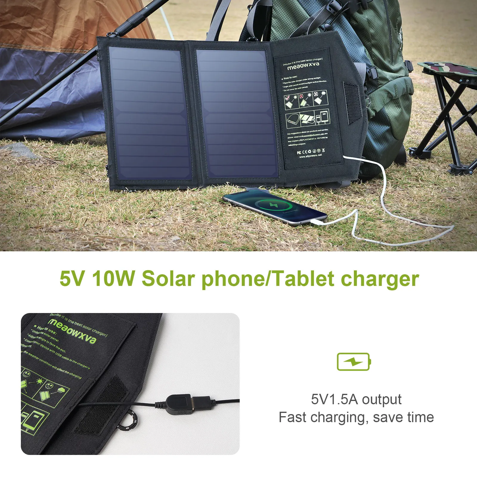 Portable USB Solar Mobile Panel Charger 5V 10W Foldable Outdoors Solar Battery Panel Emergency Supply