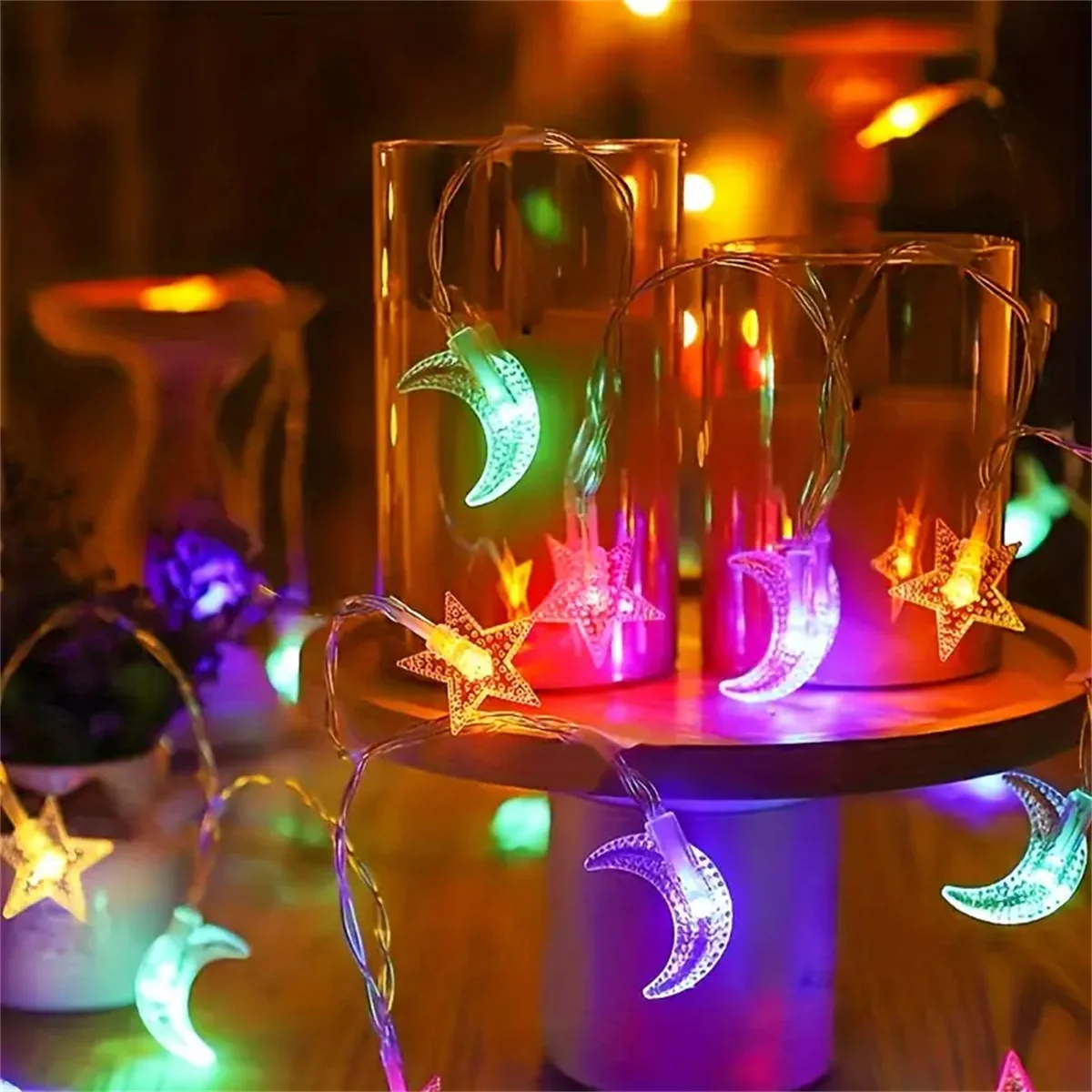 LED Pentagram Moon Light String Battery Box Power Supply 1.5M/3M Bedroom Courtyard Atmosphere Decoration Light image 3
