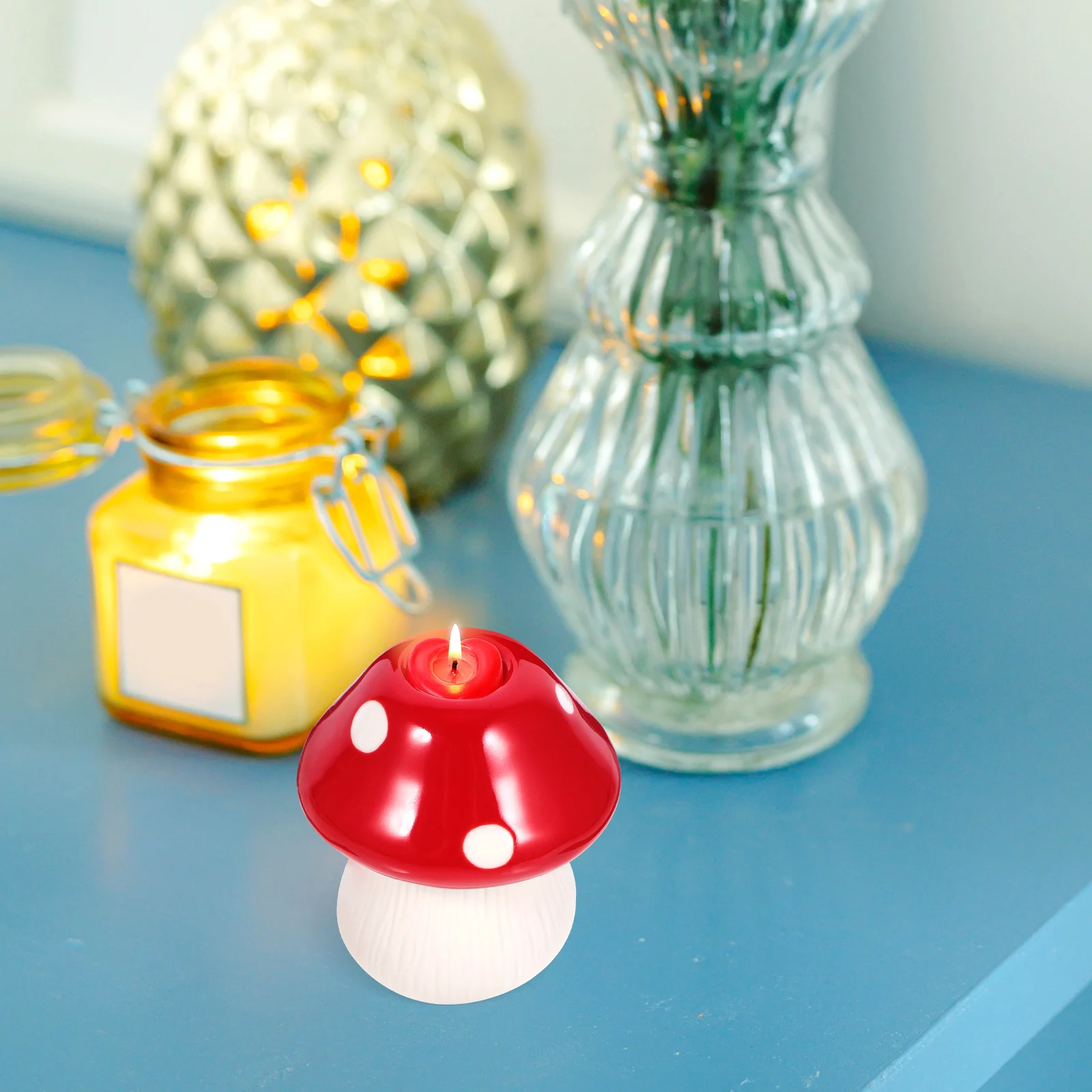 

Decorative Mushroom Ceramic Holder Household Desktop Stand for Warm Cozy Table Lighting Candlestick
