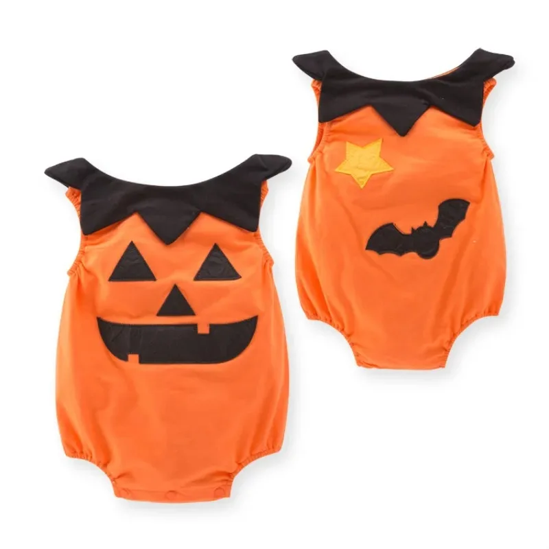 

Новый костюм для косплея на Хэллоуин для новорожденных, милый комбинезон без рукавов с принтом тыквы, тематический костюм для ролевых игр, комбинезон для маленьких мальчиков