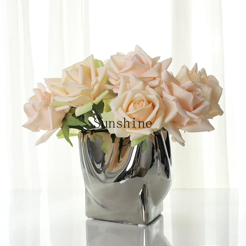 

Nordic electroplated ceramic vase irregular entrance flower arrangement ornament advanced flower sensor