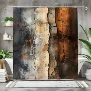Cortina de banho abstrata - laranja, bege, tons cinza, arte de textura de parede exclusiva, tecido impermeável, decoração moderna de banheiro