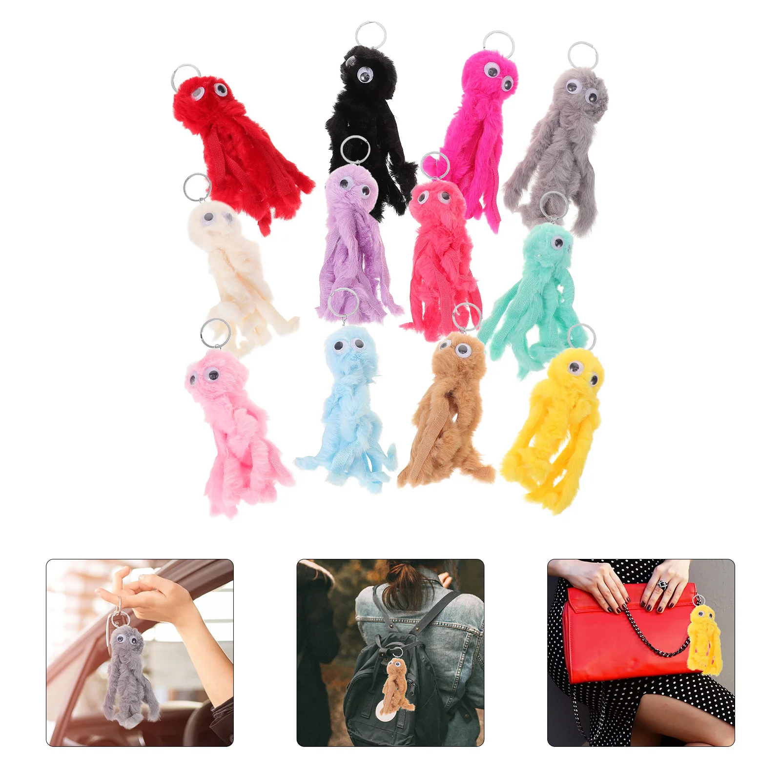 12 Pcs Octopus Keychain Backpack Charms Fob Bag for Handbags Plush Keyring Car Decor Women Pendant Lovely