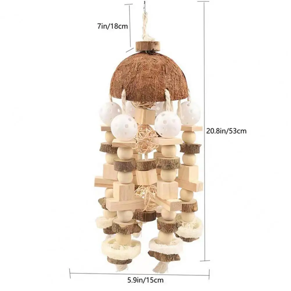 Coconut Shell Parrot Chewing Toy Hanging Natural Wooden Parrot Cage Bite Toy Medium Large Bird Supplies игрушки для попугаев