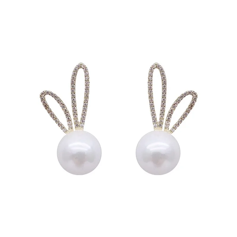 التبتية الفضة الزركون تقليد اللؤلؤ أرنب وأقراط للنساء لطيف الحيوان الأزياء والمجوهرات الحد الأدنى الملحقات