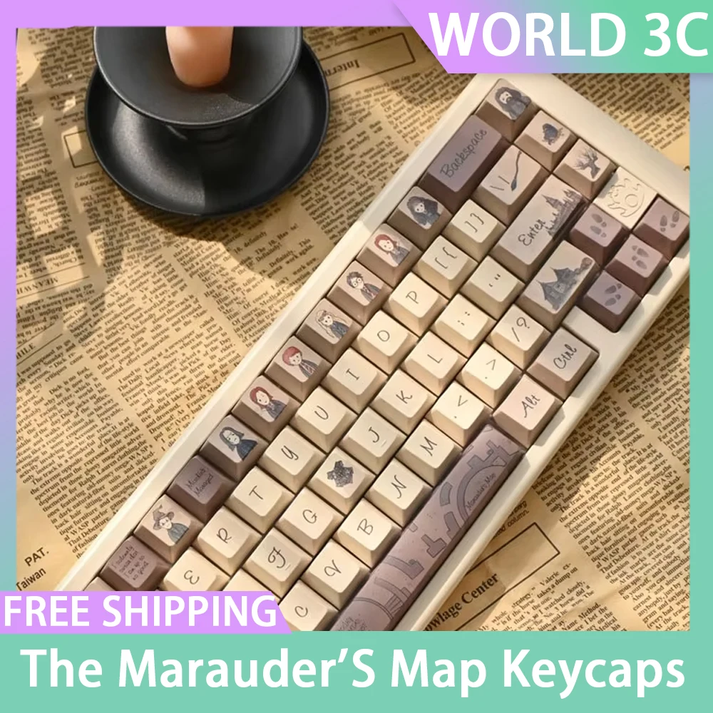 

The Marauder'S Map Keycaps Cherry Kca Profile Pbt Individuality Customization Coffee Color Keycaps For Office Desktop Keyboard