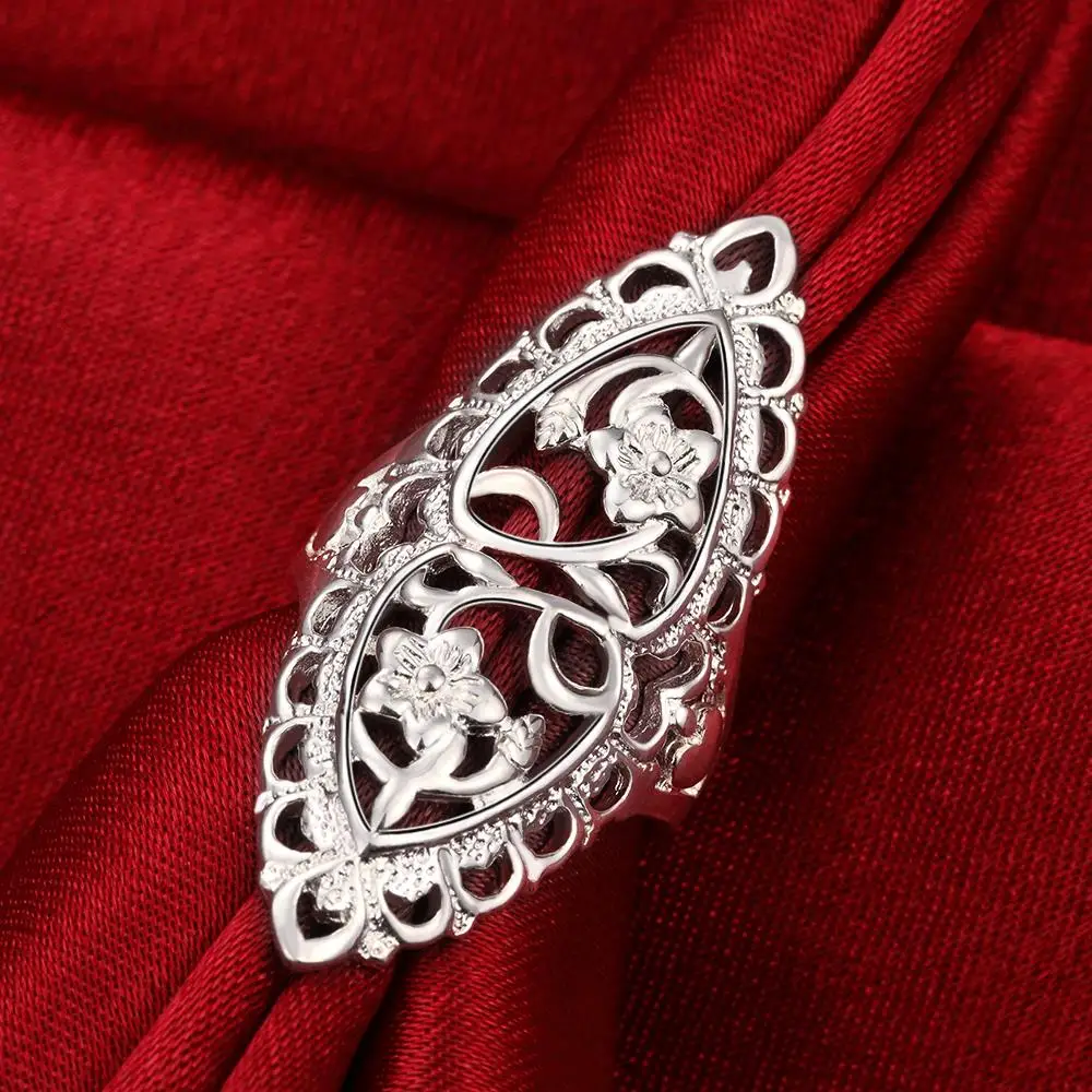 925 Sterling Silver Rings For Women fine Retro Hollow wide flower Fashion Party Gifts Girl student Charm wedding Jewelry