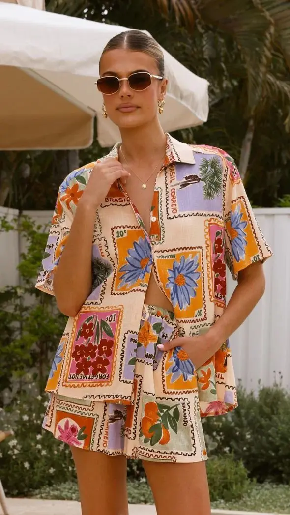 2022 zomer nieuwe vakantiestijl casual shirt en shorts set - 68627