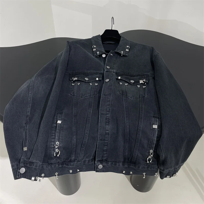 Women\'s denim jacket 2024 Autumn New outerwears Rivet Buckle Decorative Women\'s coats Retro pure cotton Loose long sleeved top