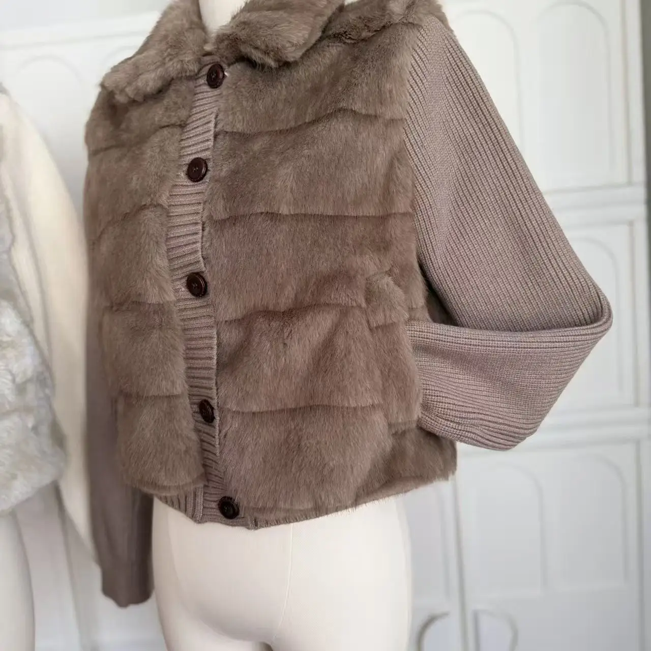 المرأة الخريف الشتاء فو المنك الشعر محبوك المرقعة واحدة الصدر معطف سيدة رفض طوق فو الفراء قصيرة أبلى #5