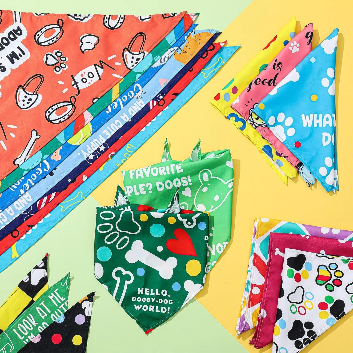 100 Stück Hunde-Bandanas, große Pfotenabdruck, Hundeschal, Lätzchen, Welpen-Haustier-Bandanas mit Captions, verstellbarer, waschbarer Dreiecksschal für Haustiere – Detail 4