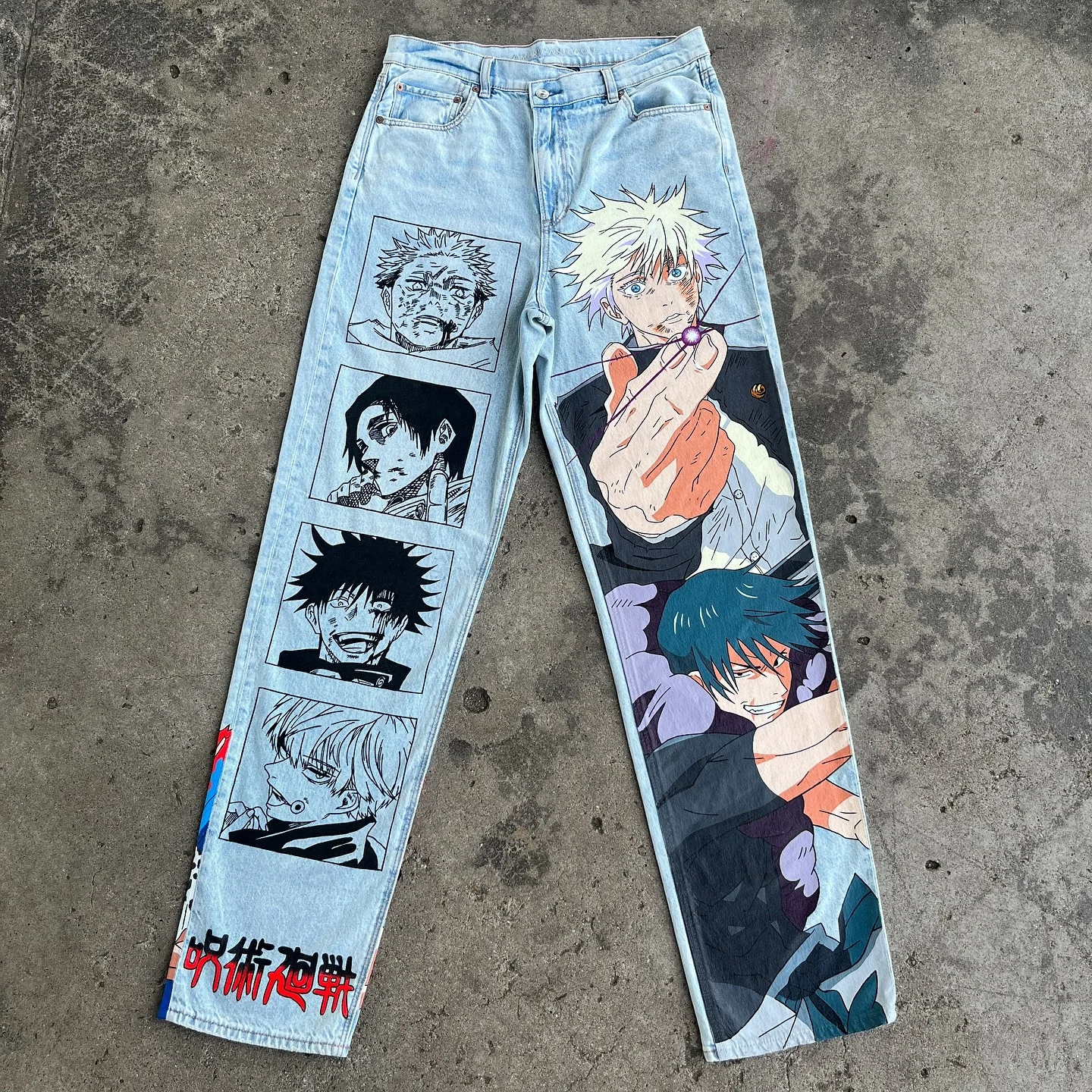 Harajuku anime graphic wide leg jean streetwear y2k denim mens baggy jeans 2024 new style couples high waist wide trouser pants