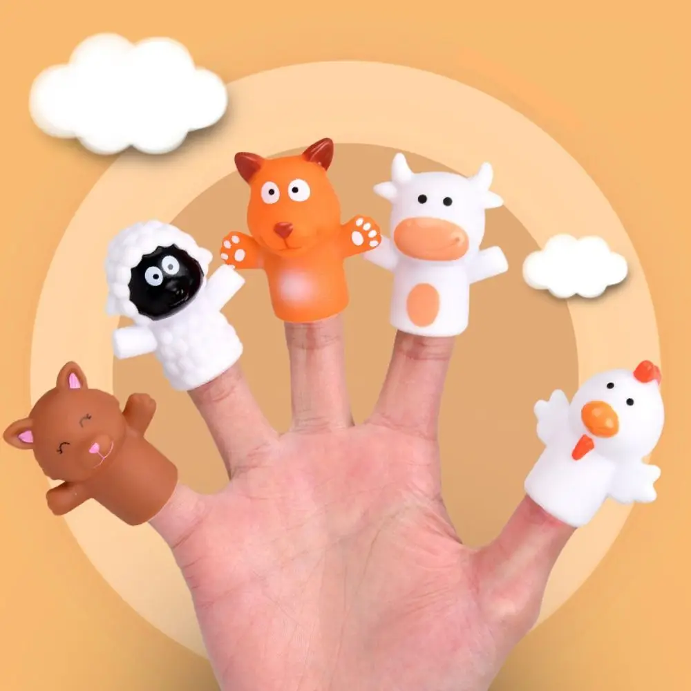 Mini animal colorido fantoche de mão educacional montessori boneca dedo fantoche conjunto segurança mordedor mastigar brinquedos dinossauro fantoche de dedo