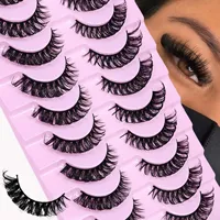 10 Pairs D Curl Russian Strip Lashes Fluffy Volume False Eyelashes D Curl Dramatic Cat eye lashes Make Up