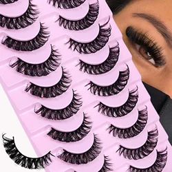 10 Pairs D Curl Russian Strip Lashes Fluffy Volume False Eyelashes D Curl Dramatic Cat eye lashes Make Up