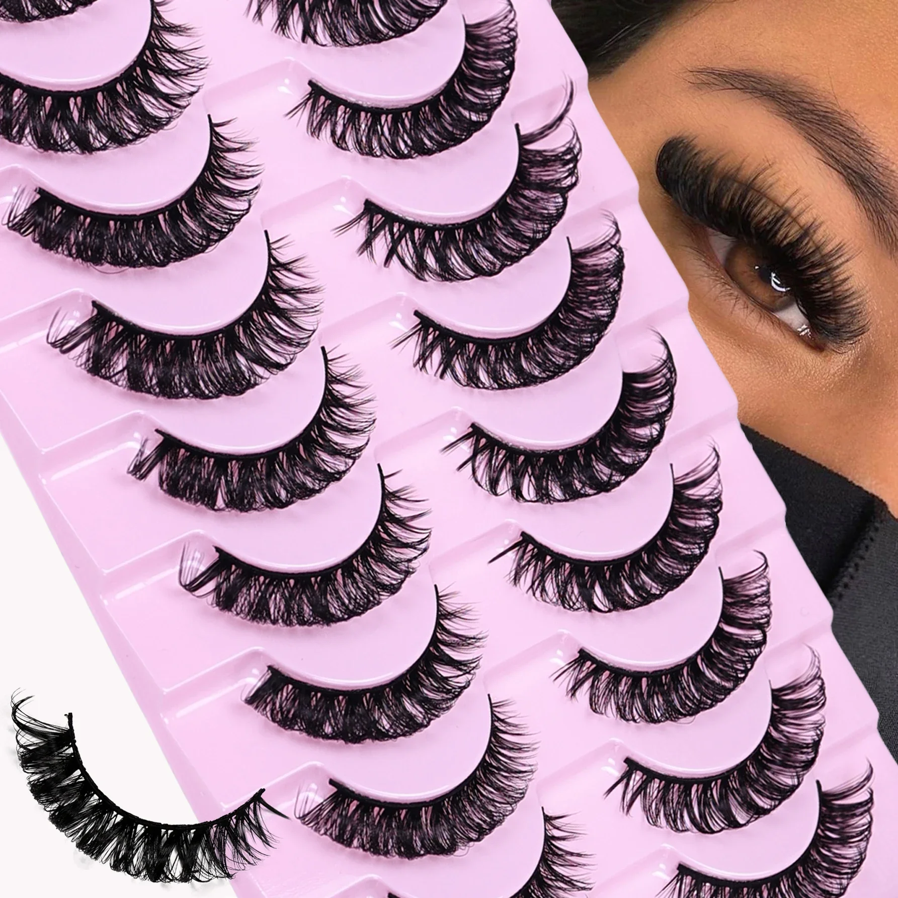 10 par D Curl Russian Strip Lashes puszysta objętość sztuczne rzęsy D Curl dramatyczne rzęsy kocie oczy makijaż